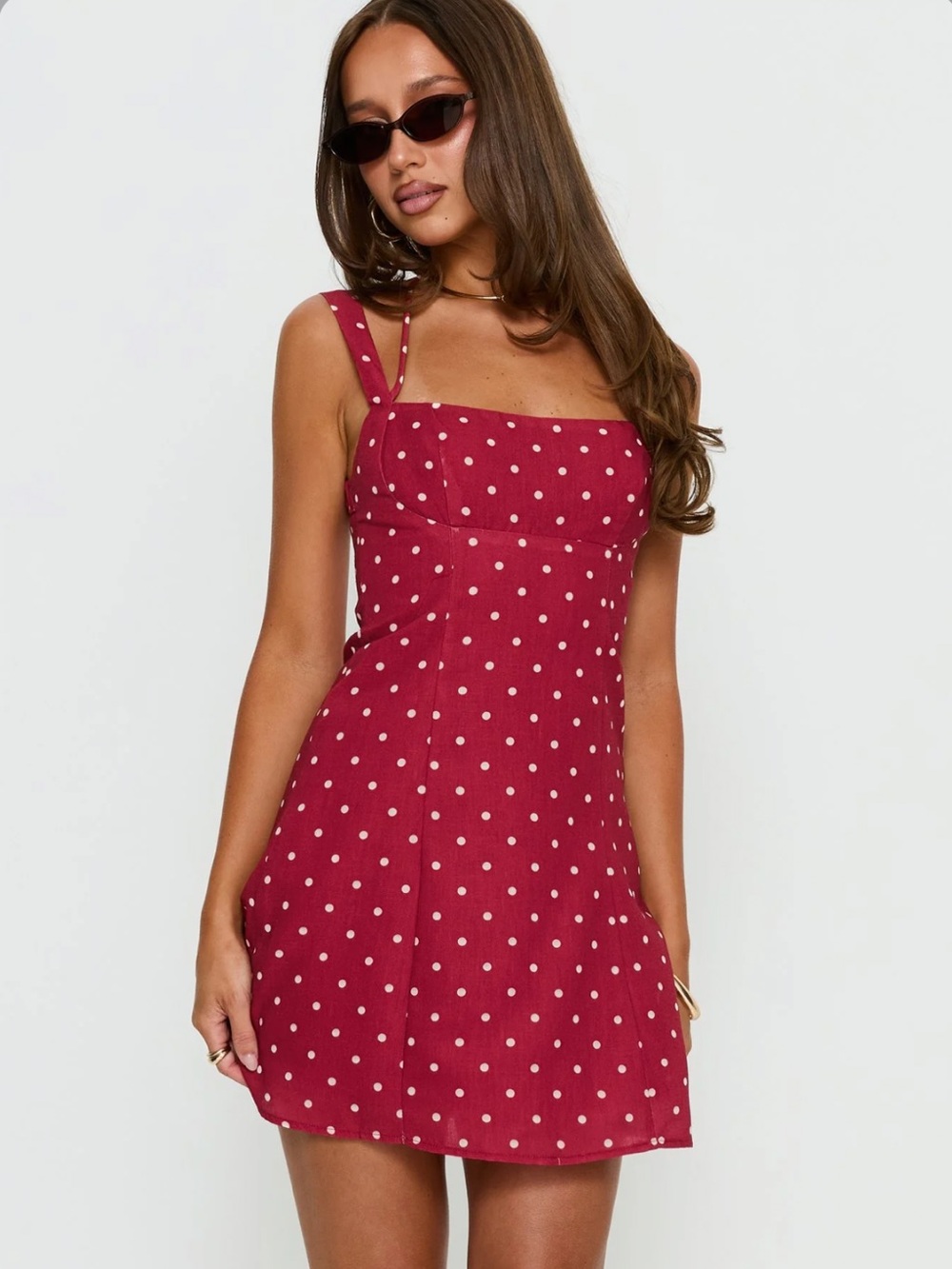 Princess Polly Burgundy Polka Dot Square-Neck Mini Dress